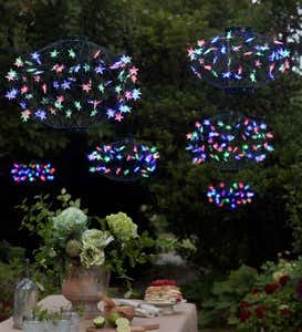 Set of 3 Solar Star Lanterns With Green Frame/Multicolored Lights