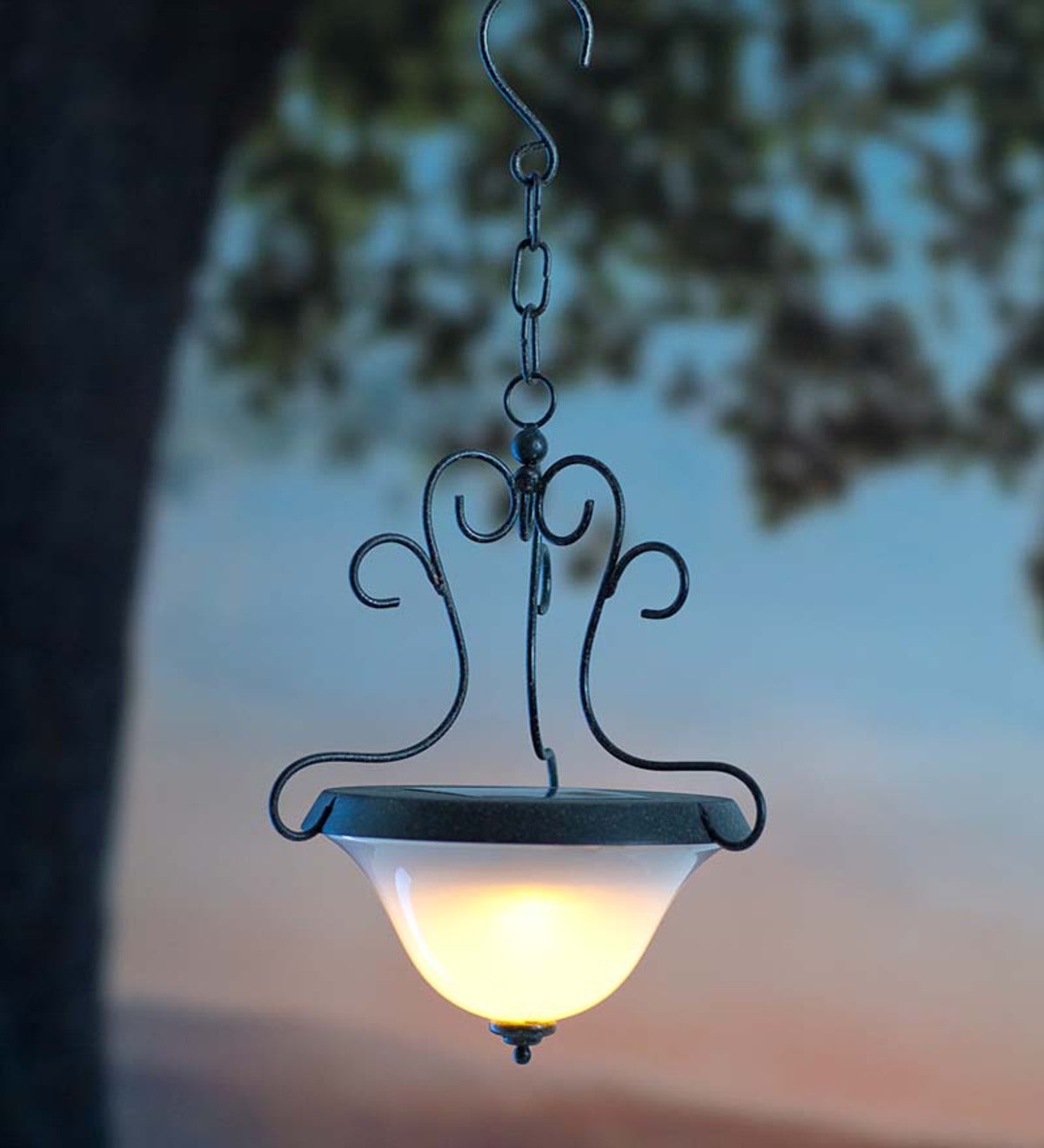 Solar Hanging Lantern With Scrollwork Design