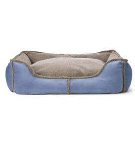 Small Faux Suede And Berber Rectangular Dog Bed