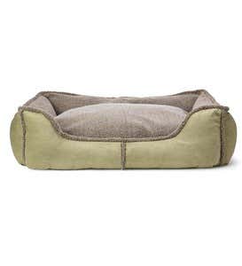 Medium Faux Suede And Berber Rectangular Dog Bed