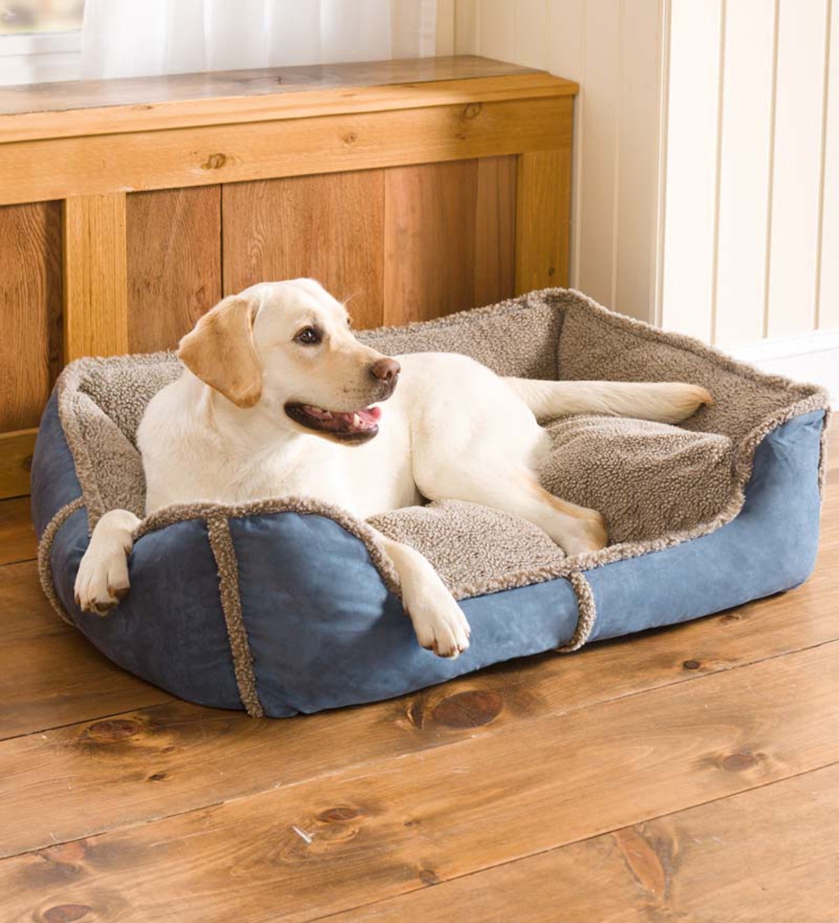 Extra-Large Faux Suede And Berber Rectangular Dog Bed