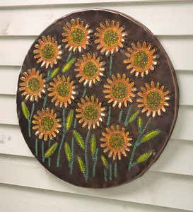 Lighted Sunflower Recycled Oil Drum Lid Wall Art