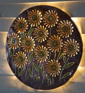 Lighted Sunflower Recycled Oil Drum Lid Wall Art