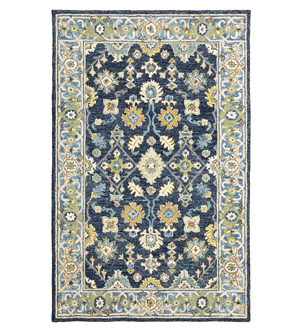 Willow Oaks Blue Wool Border Rug, 8' x 10'