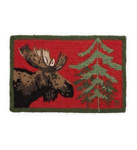 Hooked Wool Moose Accent Rug