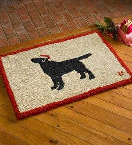 Hooked Wool Holiday Black Labrador Santa Accent Rug