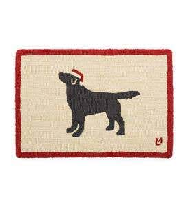Hooked Wool Holiday Black Labrador Santa Accent Rug