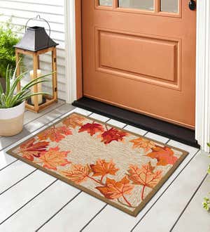 Indoor/Outdoor Falling Leaves Border Rug