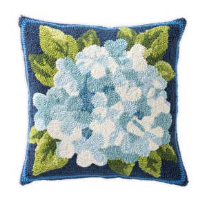 Indoor/Outdoor Hooked Hydrangea Throw Pillow