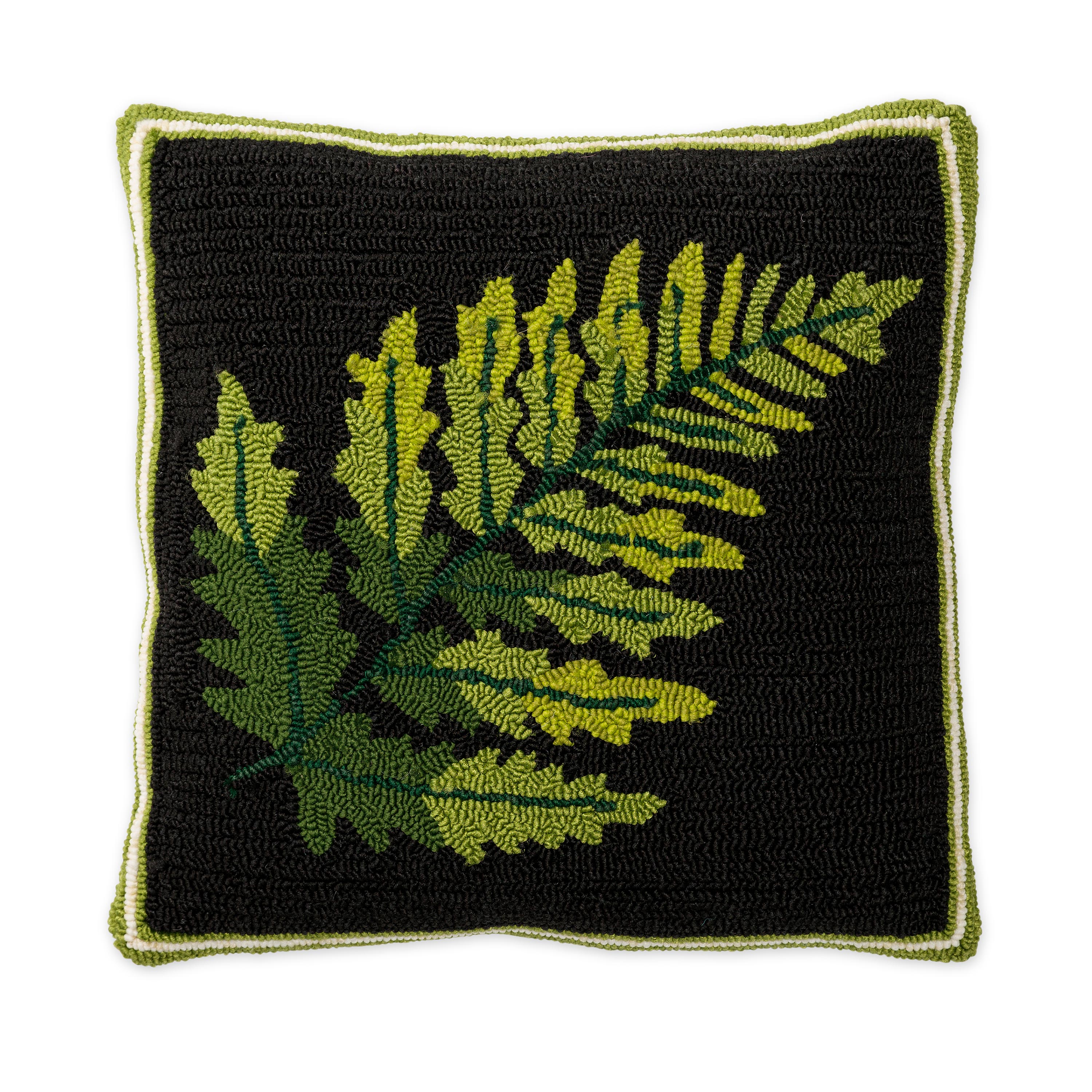 Indoor/Outdoor Fern Hooked Throw Pillow