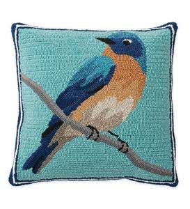 Indoor/Outdoor Hooked Bluebird Throw Pillow