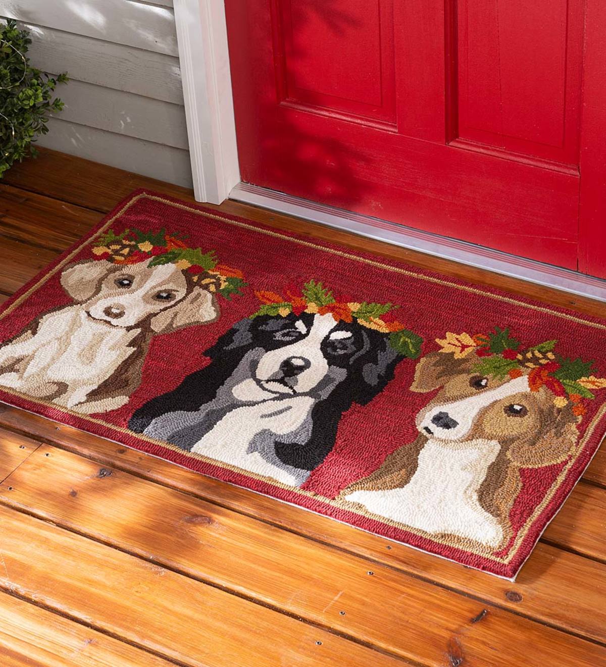 Plow & Hearth Hand-Hooked Wool Dogs Stay Accent Rug