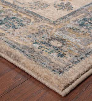 Covington Ivory and Blue Antiqued Floral Rug, 5'3" x 7'6"