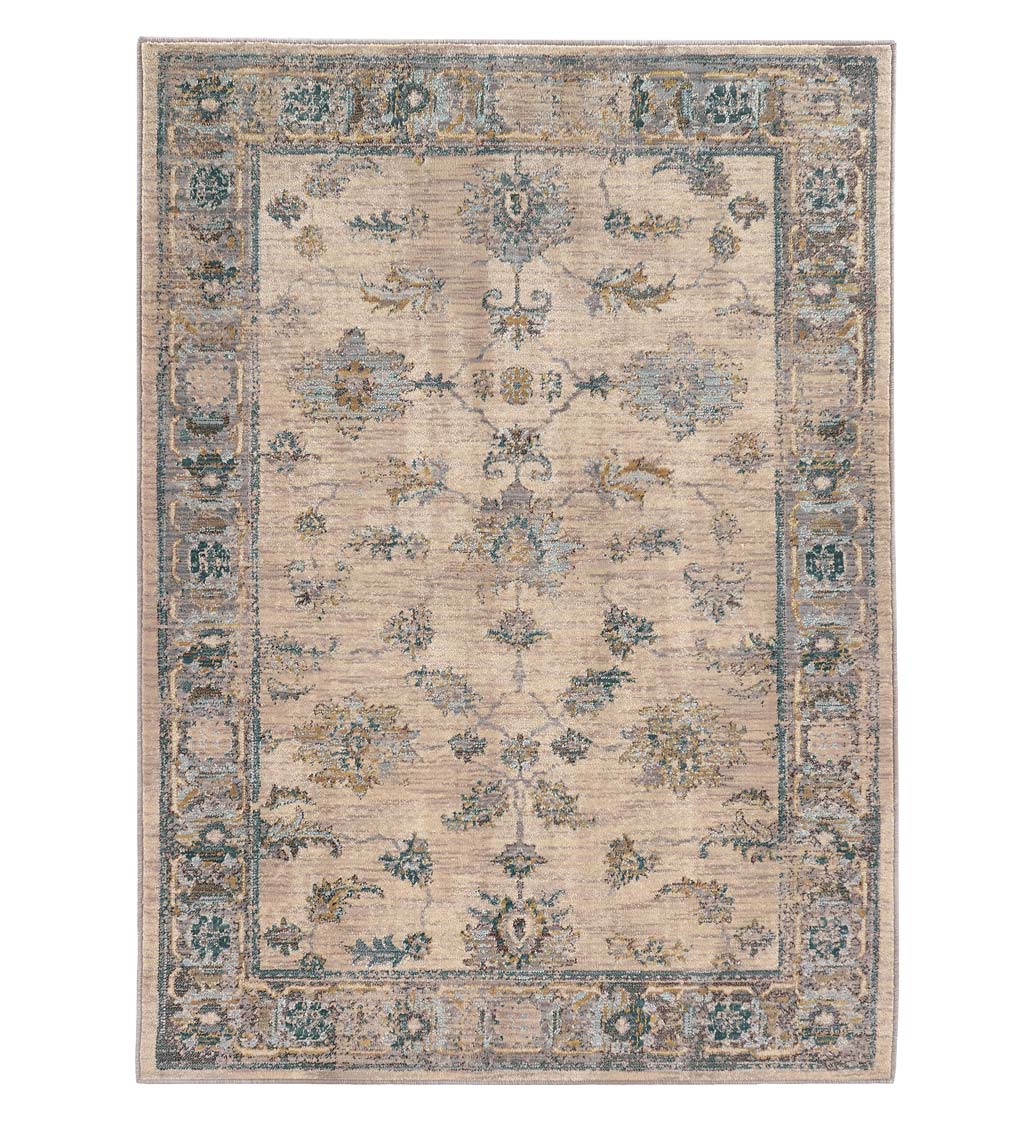 Covington Ivory and Blue Antiqued Floral Rug, 5'3" x 7'6"