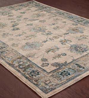 Covington Ivory and Blue Antiqued Floral Rug, 9'10" x 12'10"