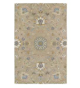 Tan Meadow Floral Vine Wool Rug, 10' x 14'