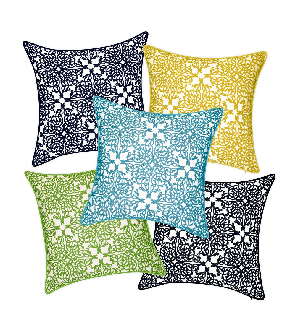 Indoor/Outdoor Embroidered Lacework Throw Pillow