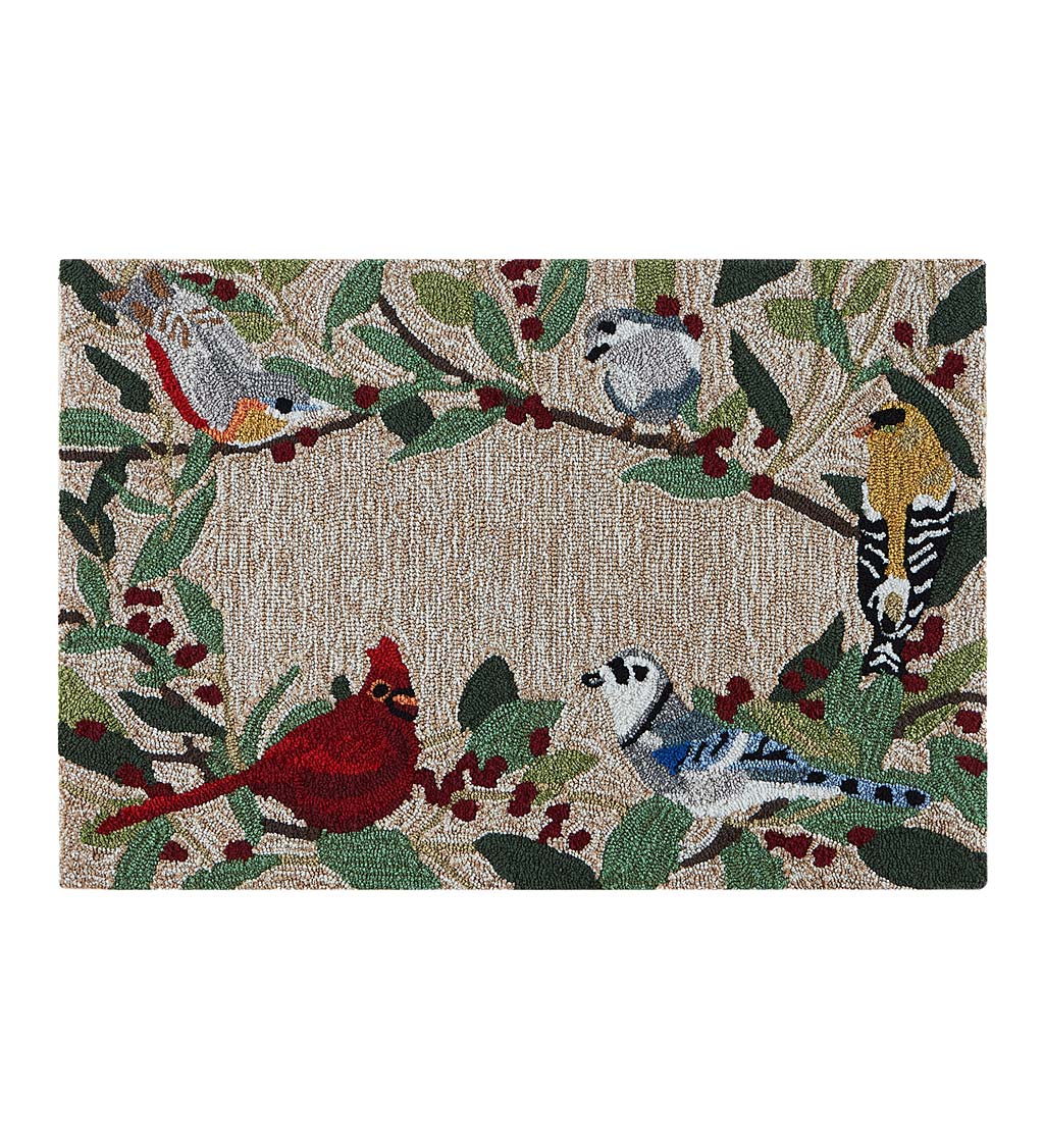 Indoor/Outdoor Synthetic Blend Birds Border Rug, 24" x 36"