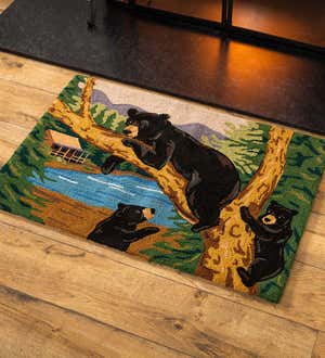Black Bear And Two Cubs Hand-Hooked Wool Accent Rug