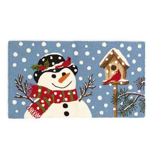 Indoor/Outdoor Snowman & Birdhouse Hooked Polypropylene Accent Rug