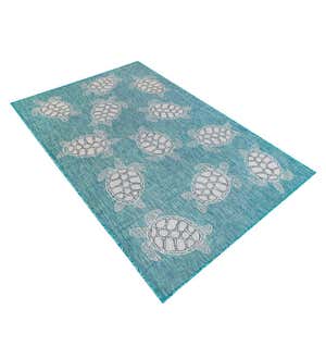 Indoor/Outdoor Textured Sea Turtles Polypropylene Rug, 6'6" x 9'4"
