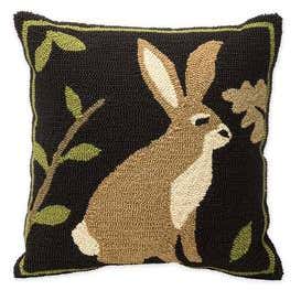 Indoor/Outdoor Woodland Throw Pillow with Rabbit