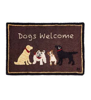 Dogs Welcome Hand-Hooked Wool Accent Rug