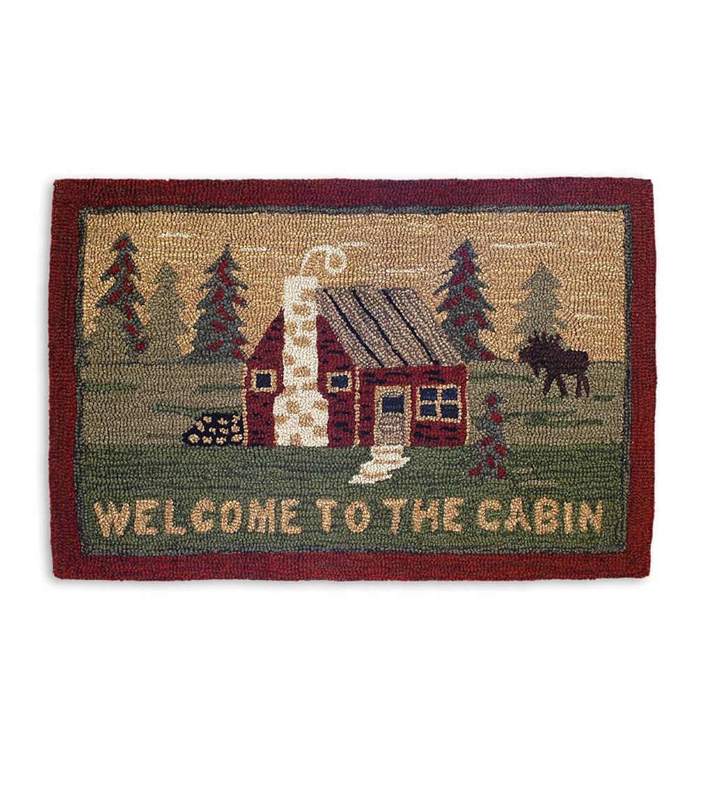 Hooked Wool Welcome to the Cabin Accent Rug