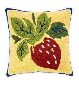 Indoor/Outdoor Hooked Strawberry Throw Pillow