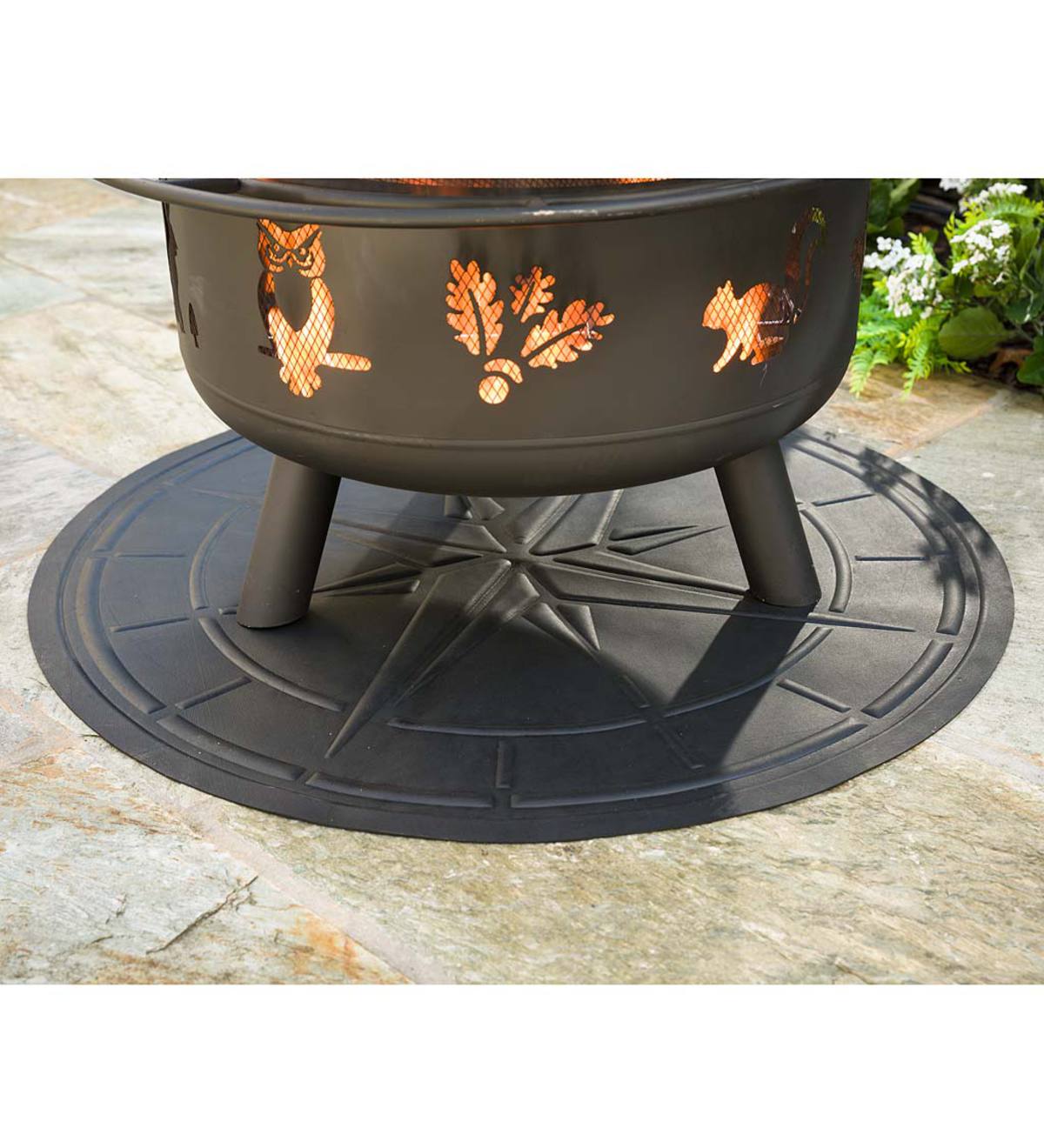 Flame-Resistant Protective Mat For Fire Pit and Grill, Compass Design