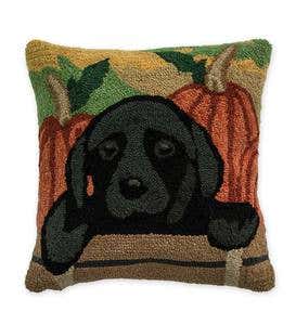 Indoor/Outdoor Autumn Pup Black Lab Throw Pillow