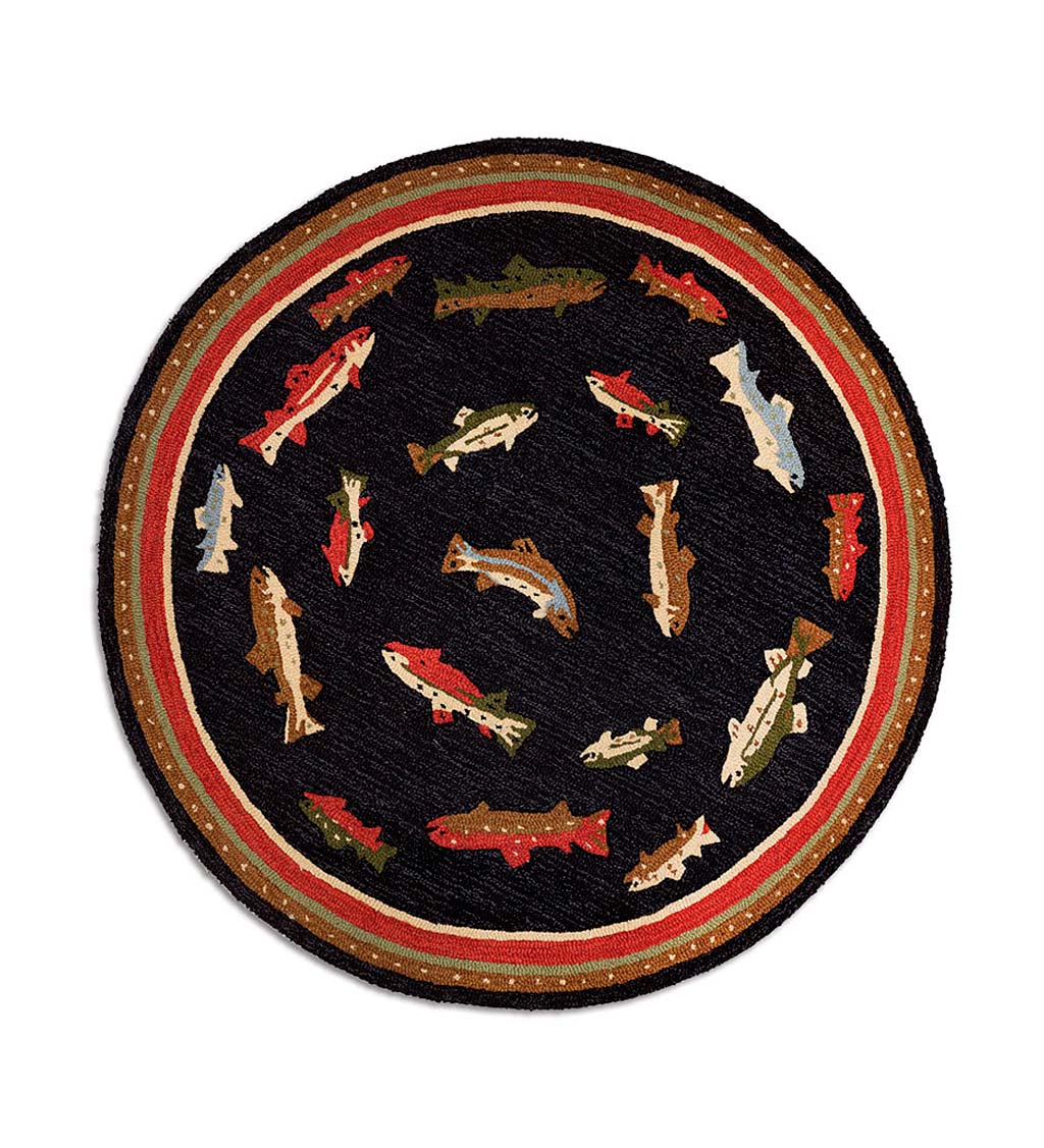River Fish Hand-Hooked Wool Accent Rug, 5' Round