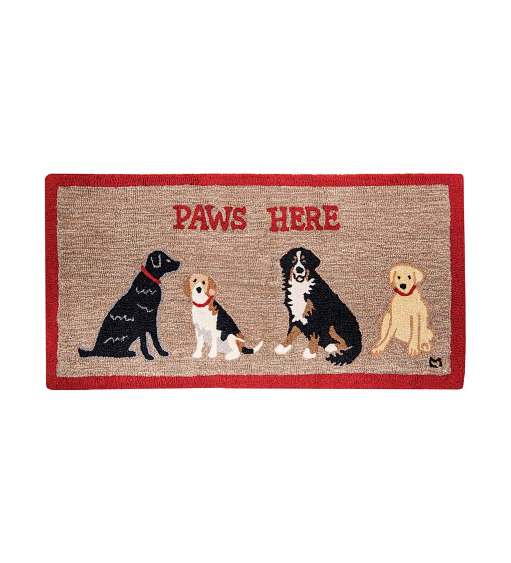 Paws Here Tan Hand-Hooked Wool Rug, 24" x 48"