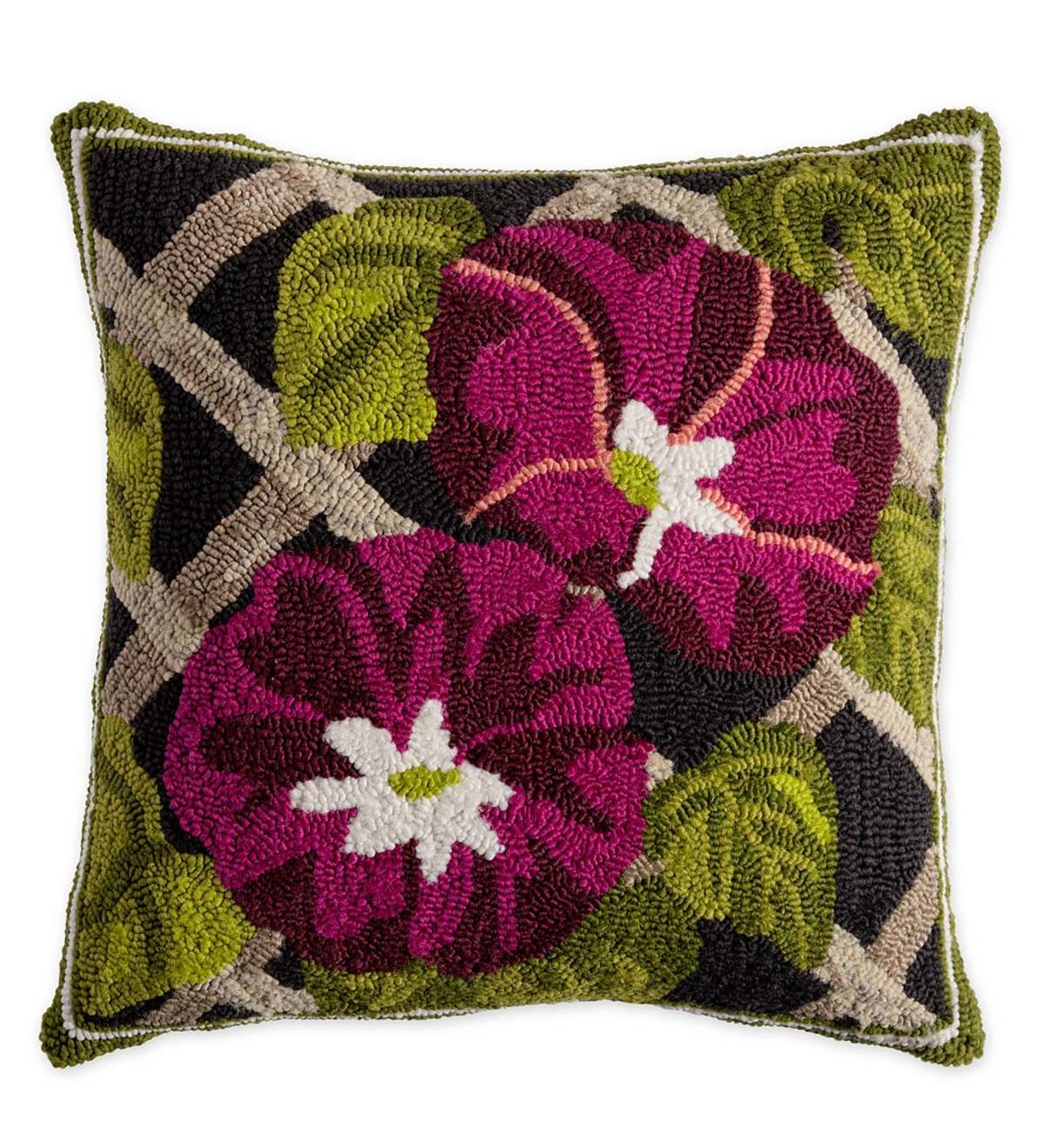 Indoor/Outdoor Morning Glory Hooked Throw Pillow
