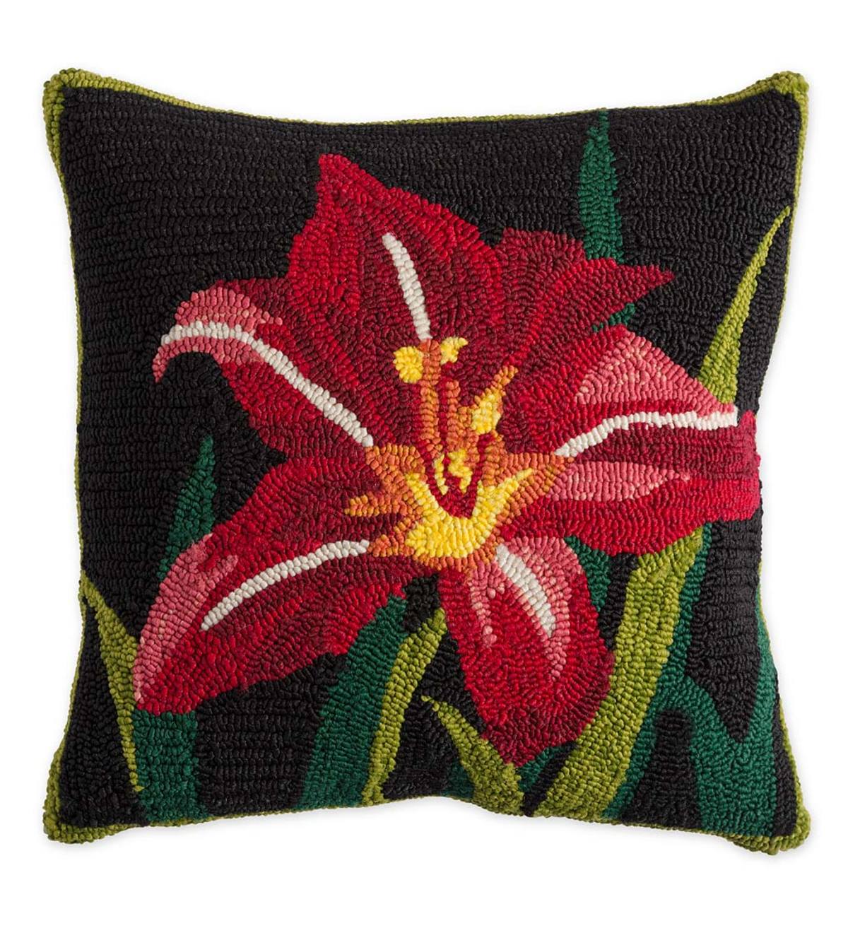 Indoor/Outdoor Tiger Lily Hooked Throw Pillow
