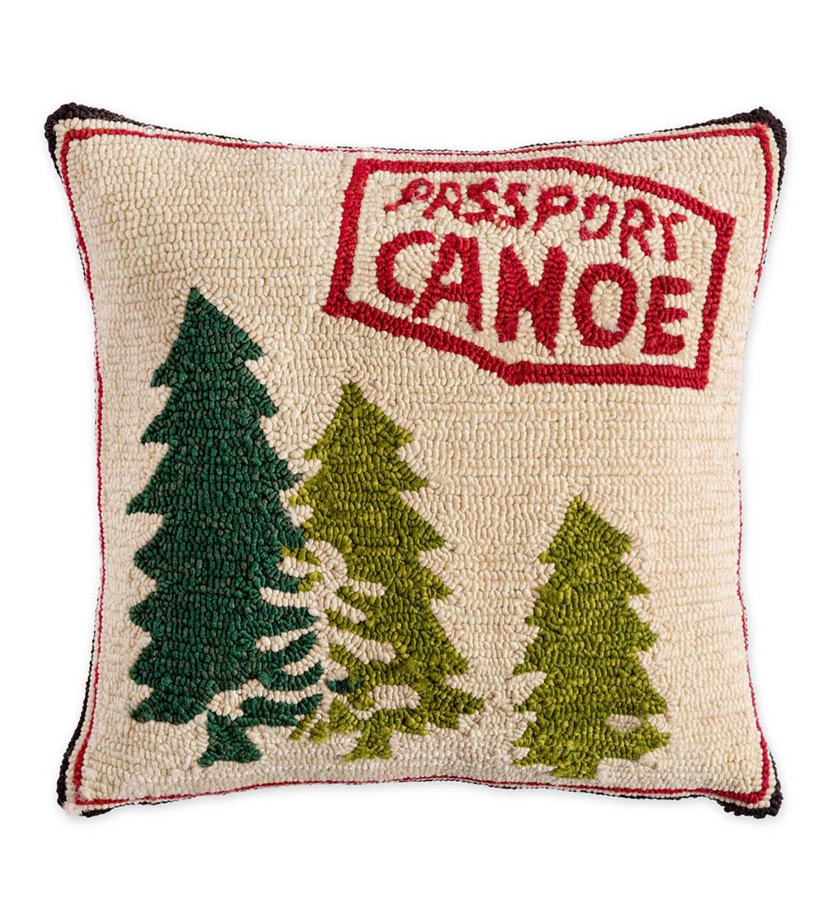 Indoor/Outdoor Hooked Passport Canoe Throw Pillow