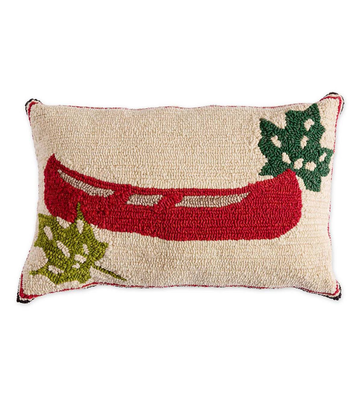 Indoor/Outdoor Hooked Canoe Lumbar Throw Pillow