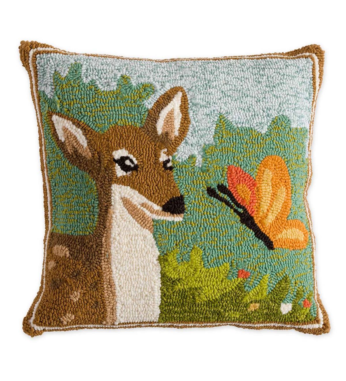 Indoor/Outdoor Springtime Forest Hooked Deer Pillow