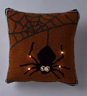 Indoor/Outdoor Polypropylene Lighted Spider Web Throw Pillow