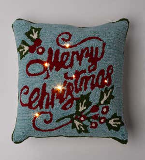 Light-Up Merry Christmas Hooked Polypropylene Throw Pillow
