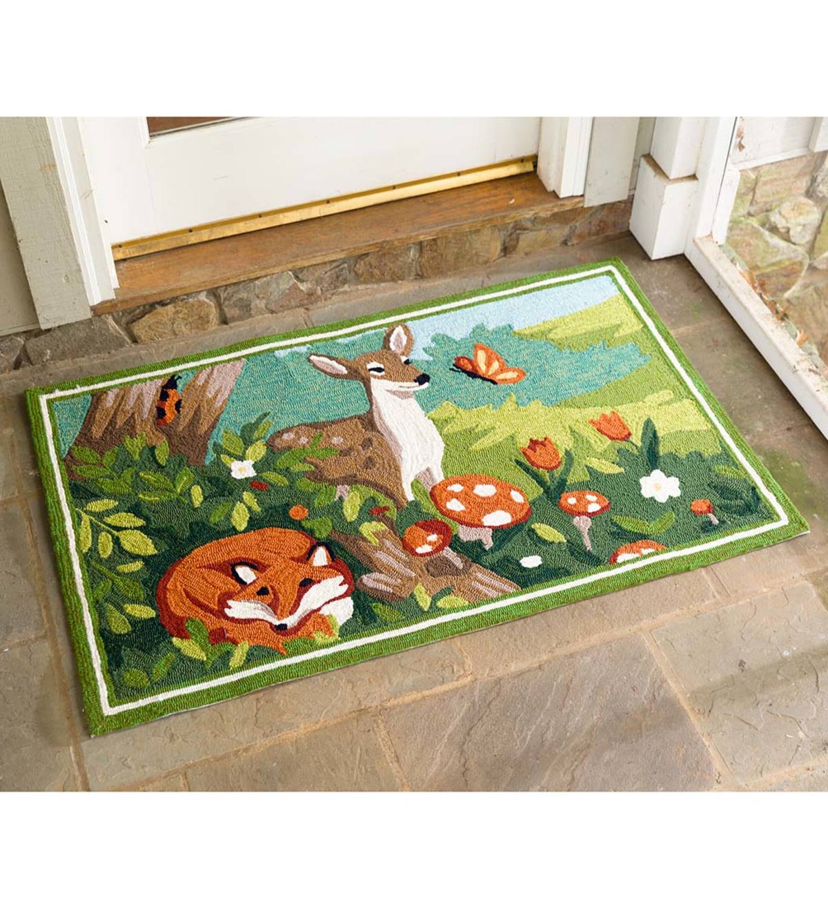 Indoor/Outdoor Springtime Forest Hooked Accent Rug