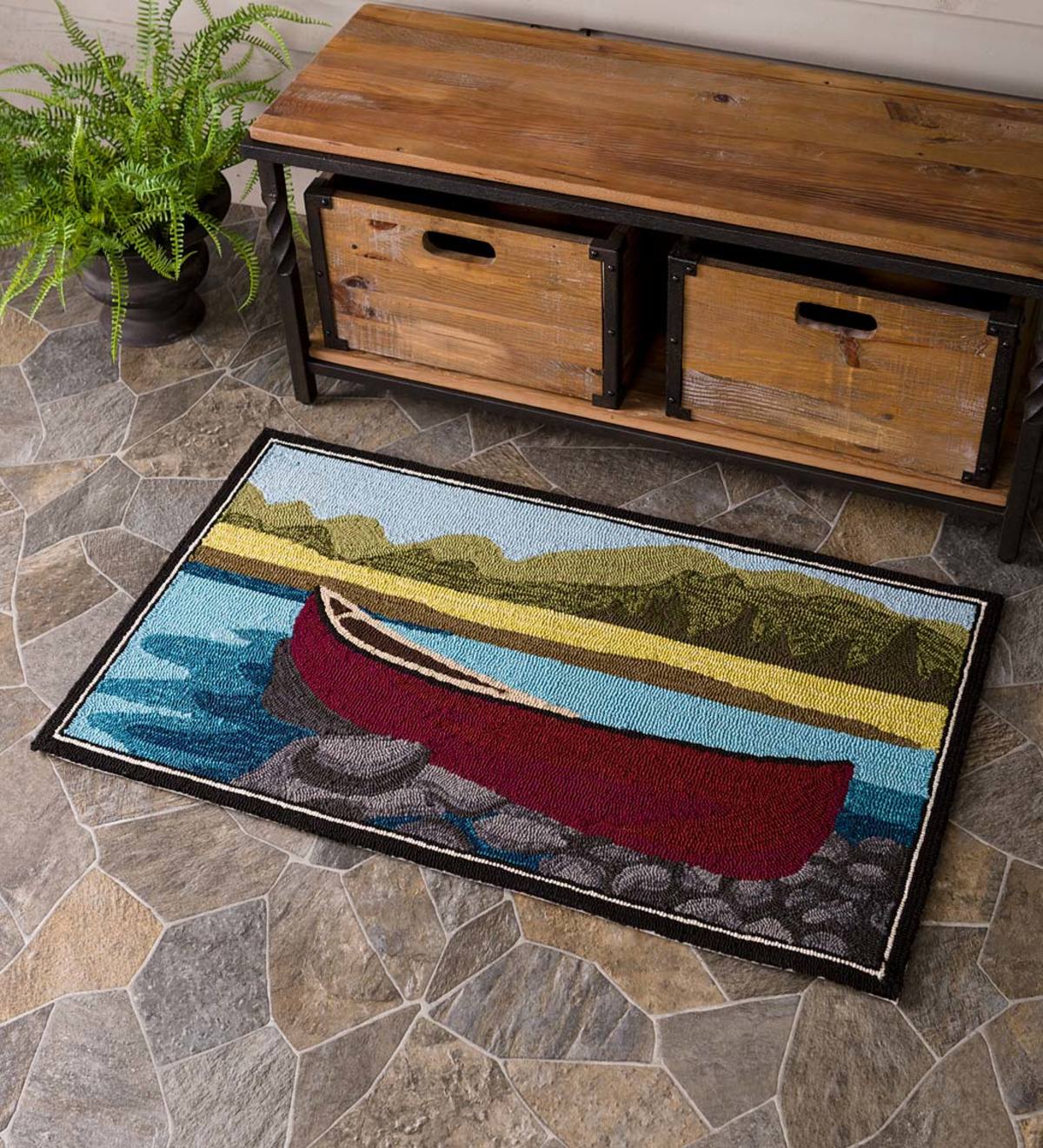 Indoor/Outdoor Canoe Hooked Accent Rug