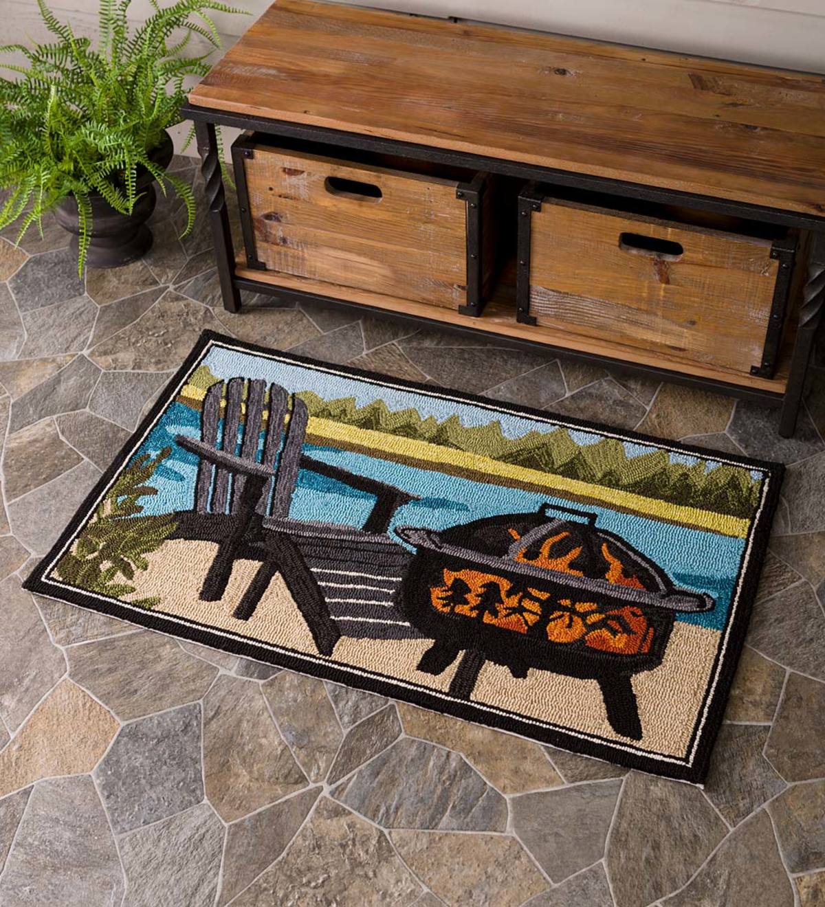 Indoor/Outdoor Adirondack and Fire Pit Hooked Accent Rug