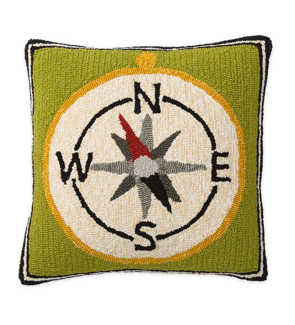 Indoor/Outdoor Compass Hooked Throw Pillow