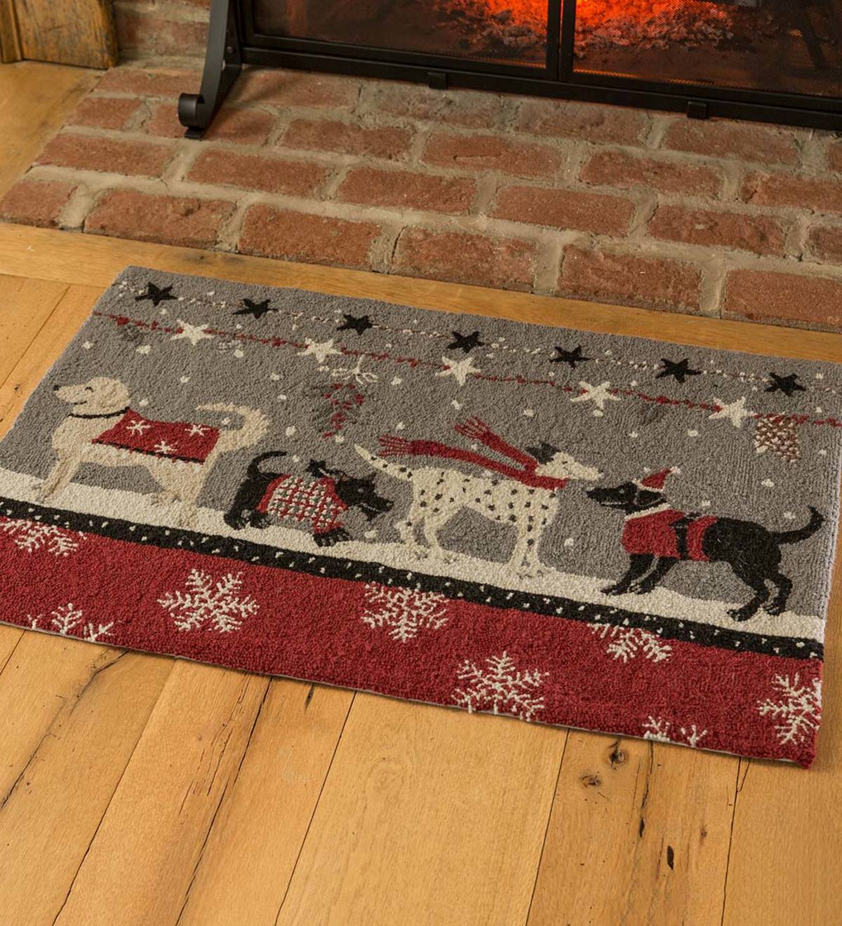 Hand-Hooked Wool Christmas Doggies Snow Day Accent Rug
