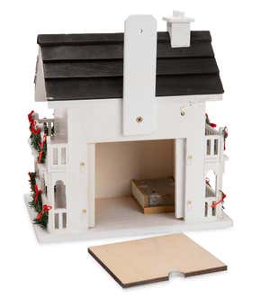 Lighted Holiday Colonial Cottage Birdhouse and Pedestal Pole Set