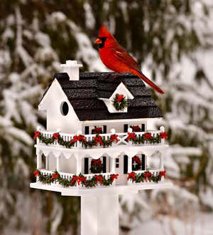 Lighted Holiday Colonial Cottage Birdhouse