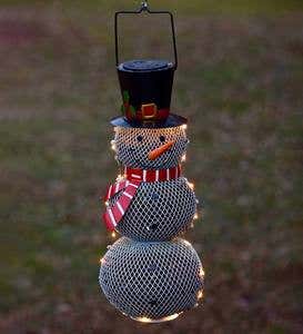 Solar Snowman Metal Mesh Bird Feeder