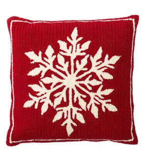 Indoor/Outdoor Snowflake Holiday Hooked Throw Pillow