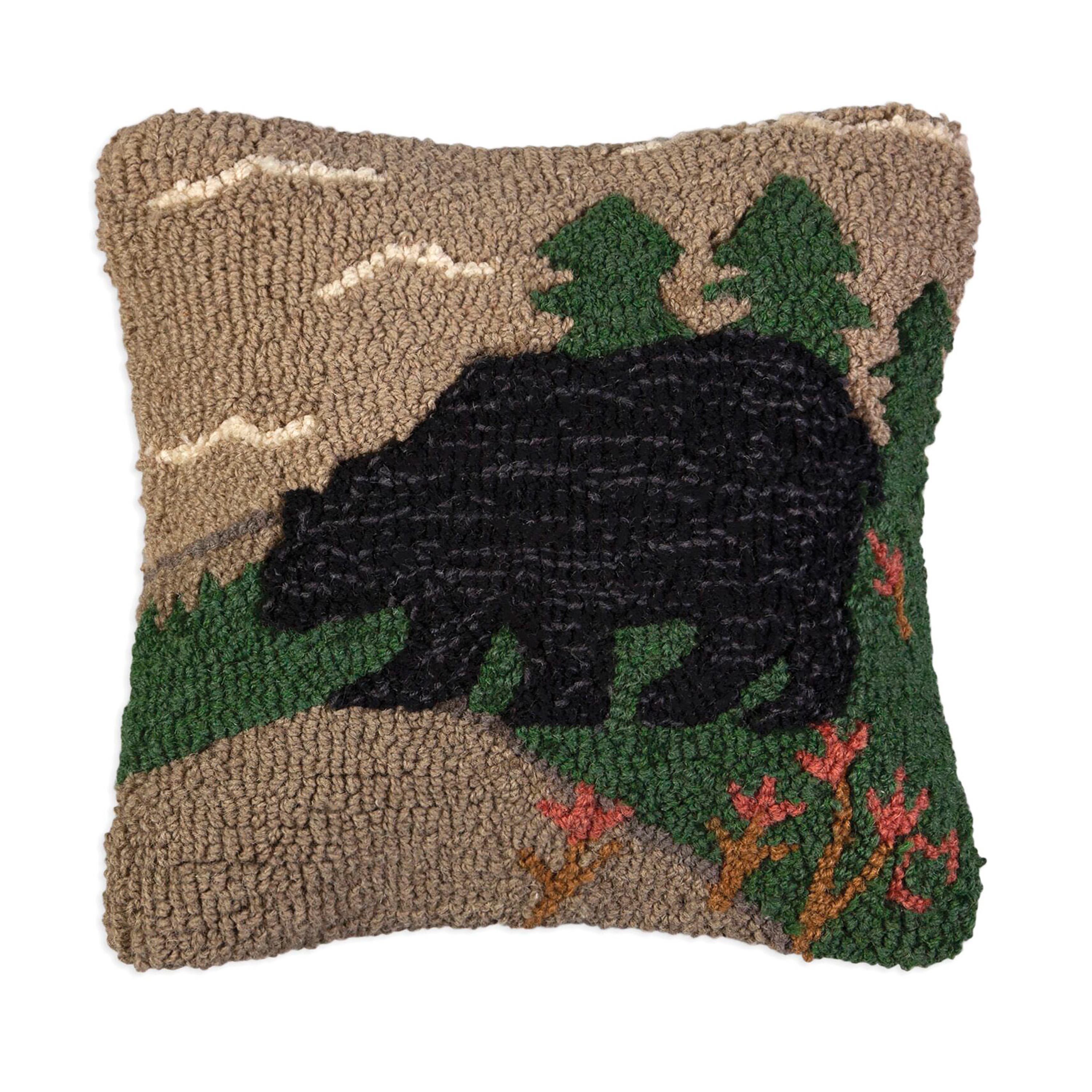 Bear Meadow Hand-Hooked Wool Throw Pillow